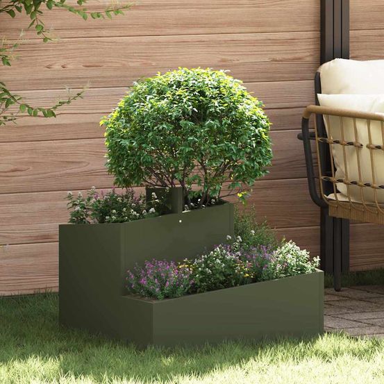 Jardinière carrée en acier pour jardin vert olive 60x60 cm