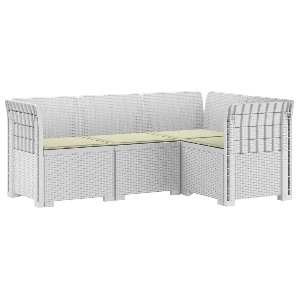 Canapé de jardin 4 places avec coussins aspect rotin pp blanc