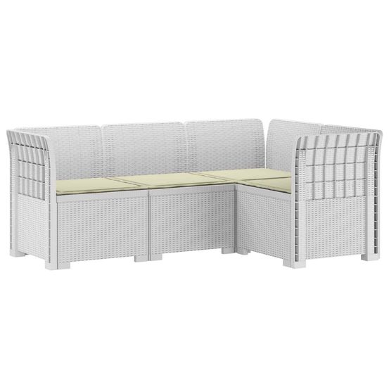 Canapé de jardin 4 places avec coussins aspect rotin pp blanc