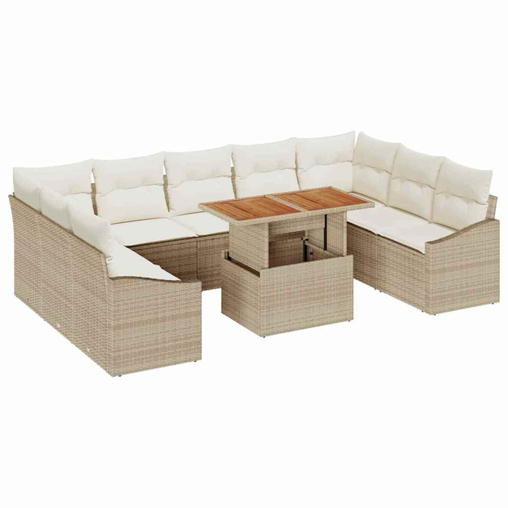 Ensemble de canapé de jardin 10 pcs beige poly rotin