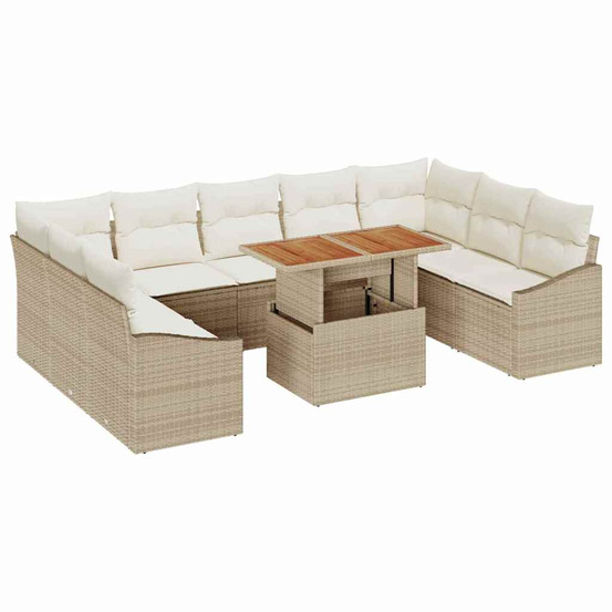 Ensemble de canapé de jardin 10 pcs beige poly rotin