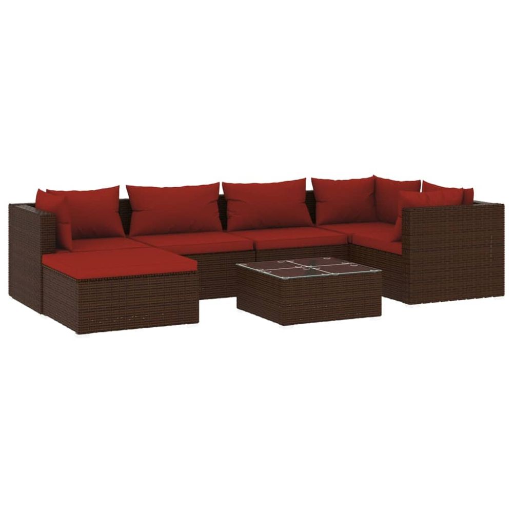 Salon de jardin 7 pcs avec coussins résine tressée marron