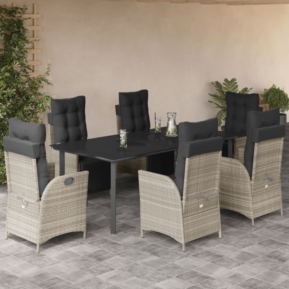 Ensemble à manger de jardin et coussins 7 pcs gris clair rotin