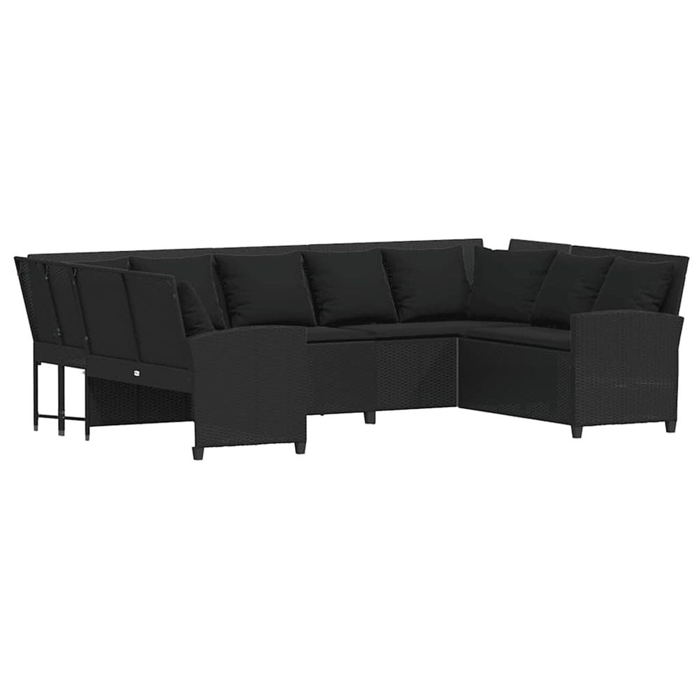 Canapé de jardin avec coussins noir résine tressée