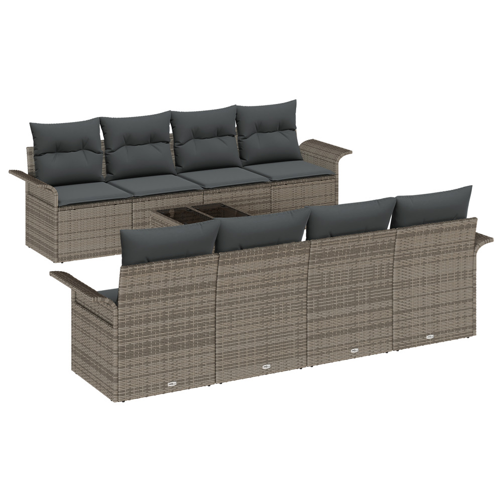Ensemble de canapé de jardin 9 pièces avec coussins gris en poly rattan