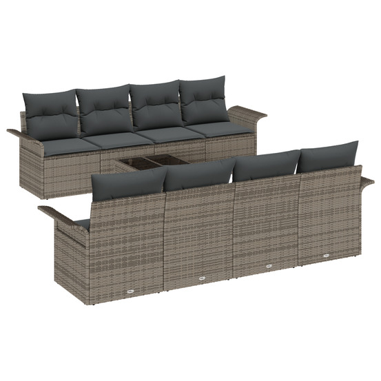 Ensemble de canapé de jardin 9 pièces avec coussins gris en poly rattan