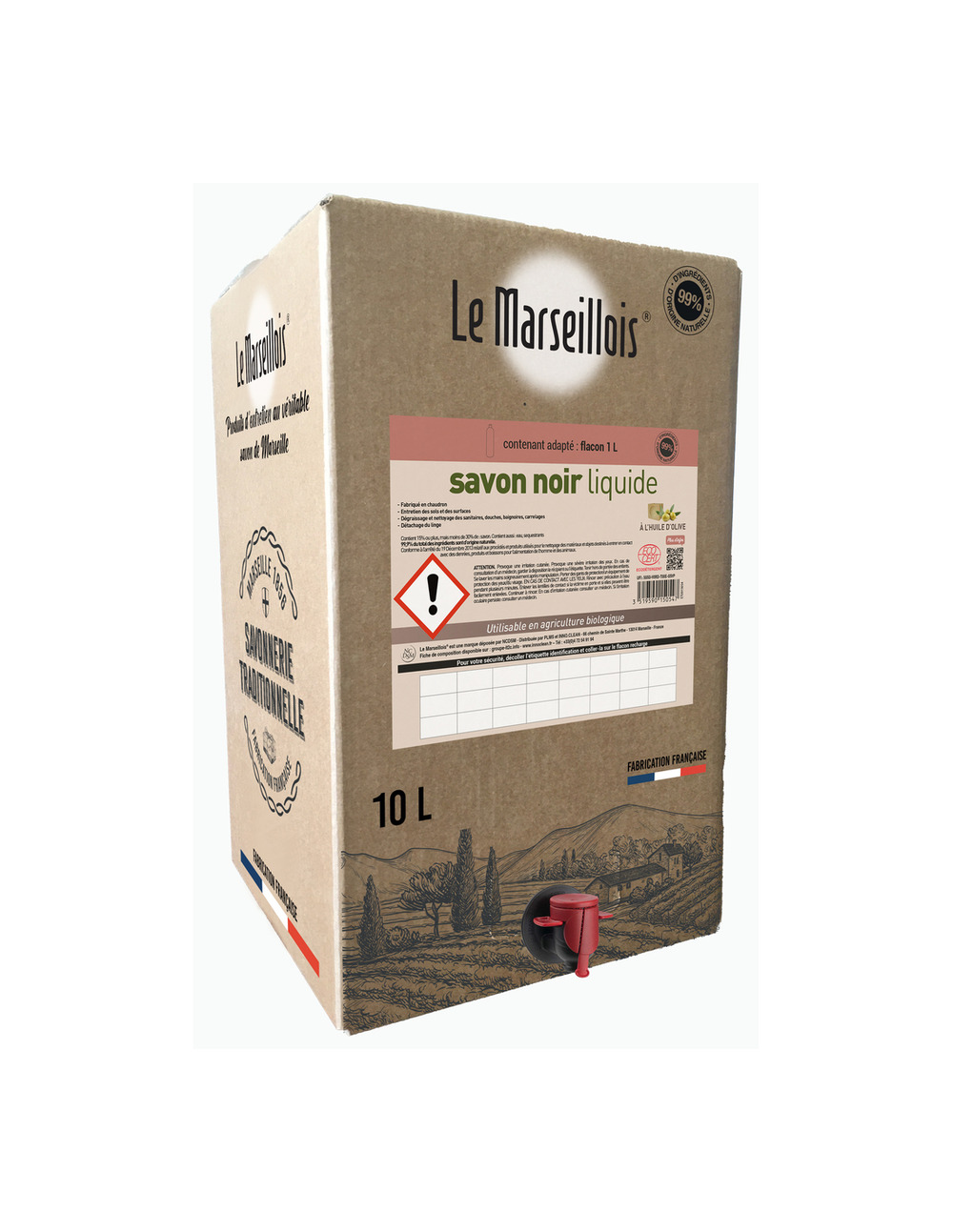 Savon noir liquide ecocert bib 10l - le marseillois