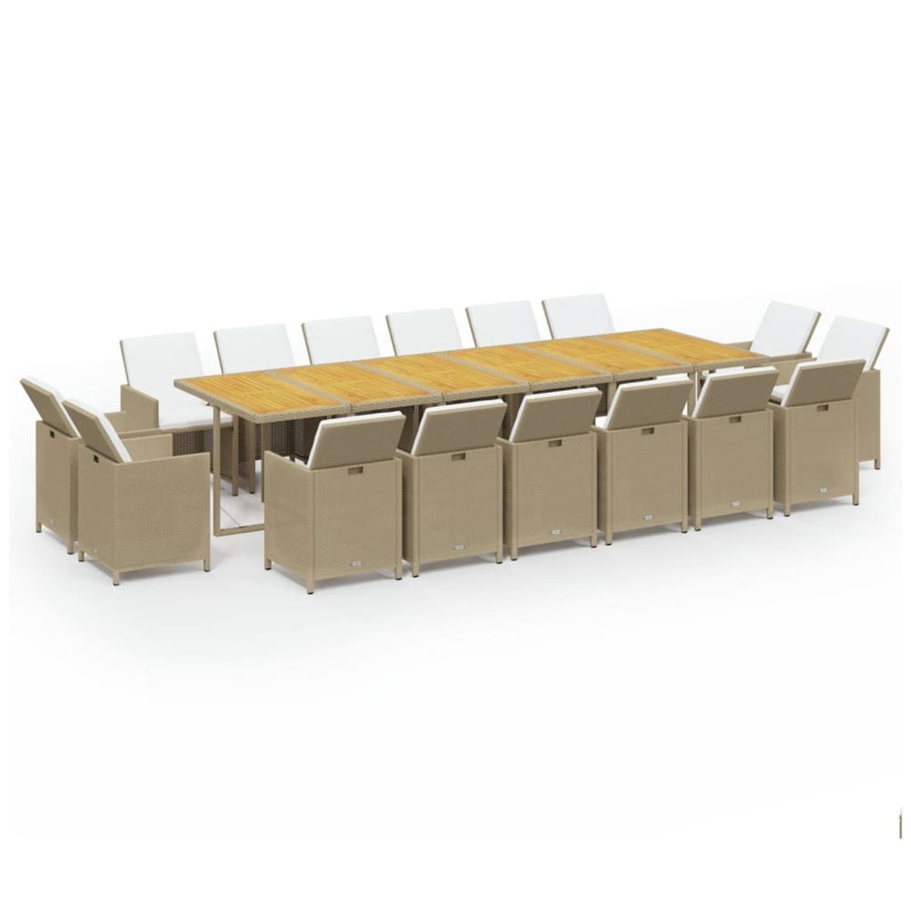 Ensemble à manger de jardin coussins 17pcs résine tressée beige
