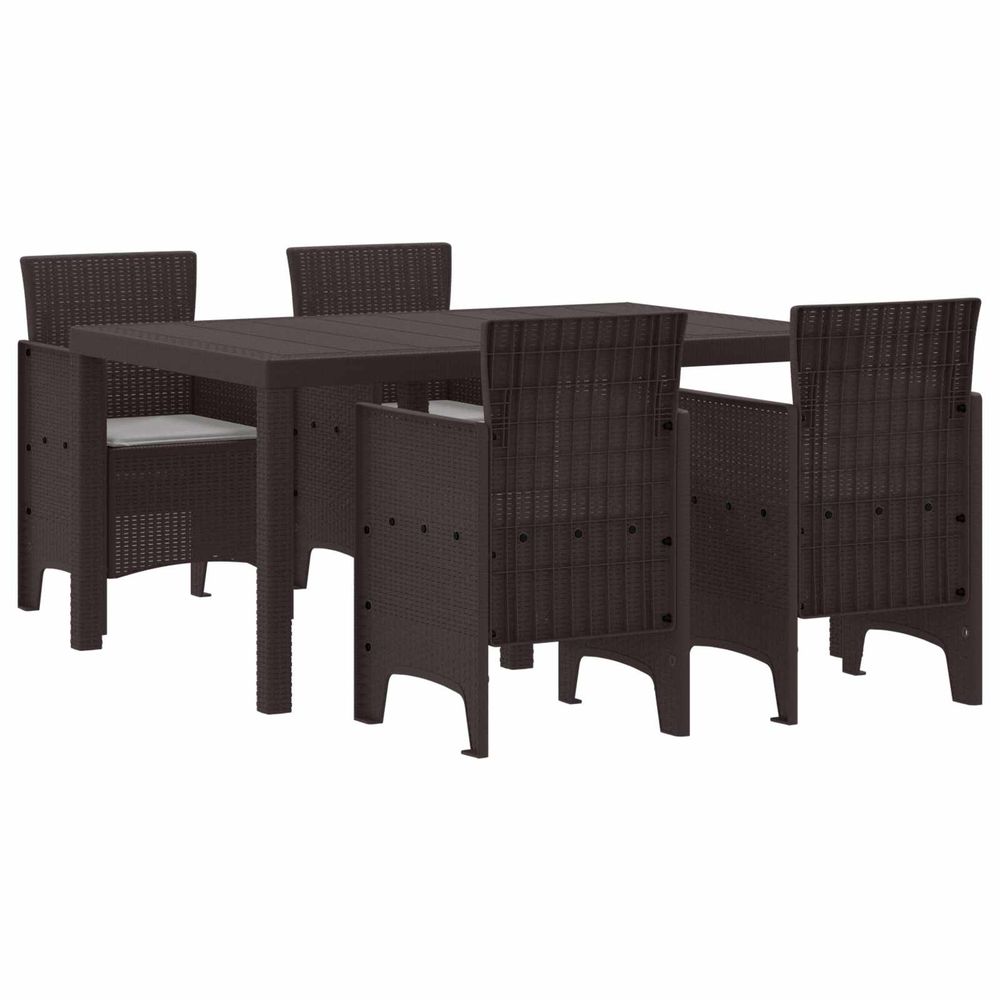 Ensemble de salle à manger pour jardin 5 pc marron rattan polt