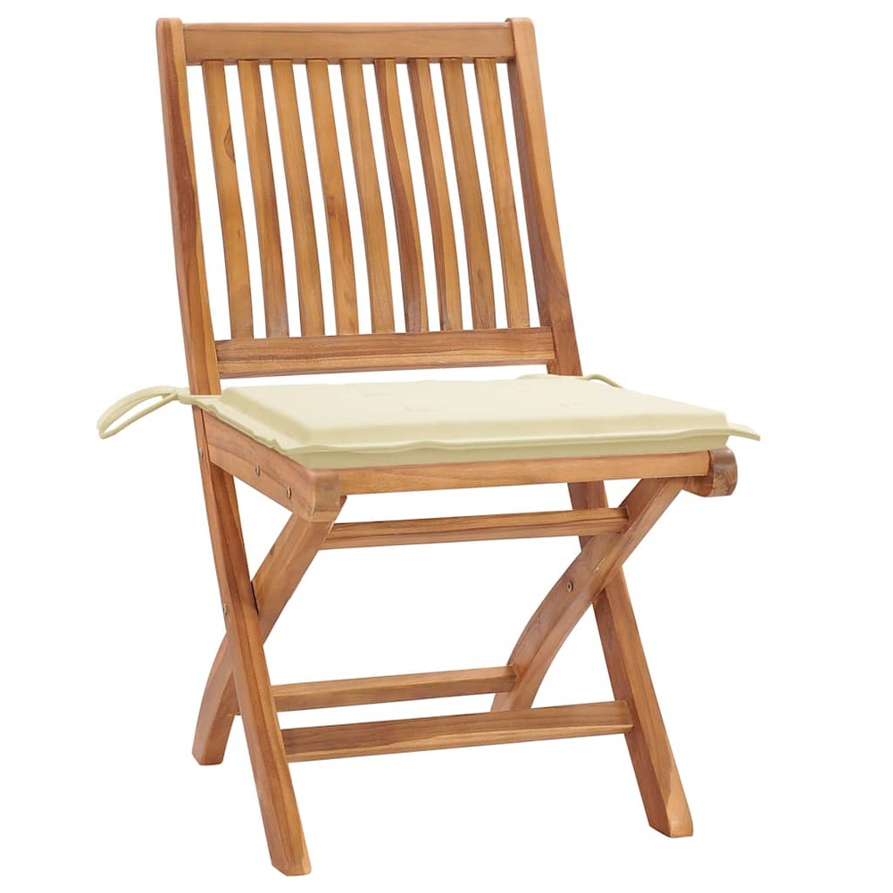 Chaises de jardin lot de 2 et coussins crème bois teck massif