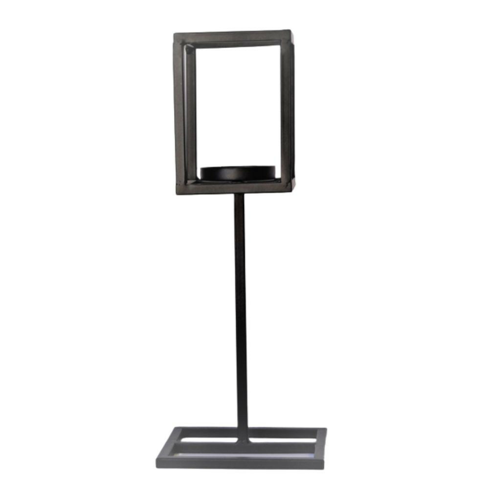 Bougeoir carré sur pied en métal noir 11 x 40cm