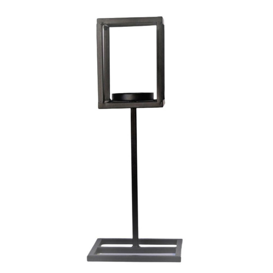 Bougeoir carré sur pied en métal noir 11 x 40cm