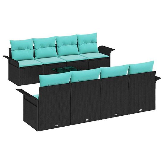 Ensemble de canapé de jardin 9 pièces noir et turquoise