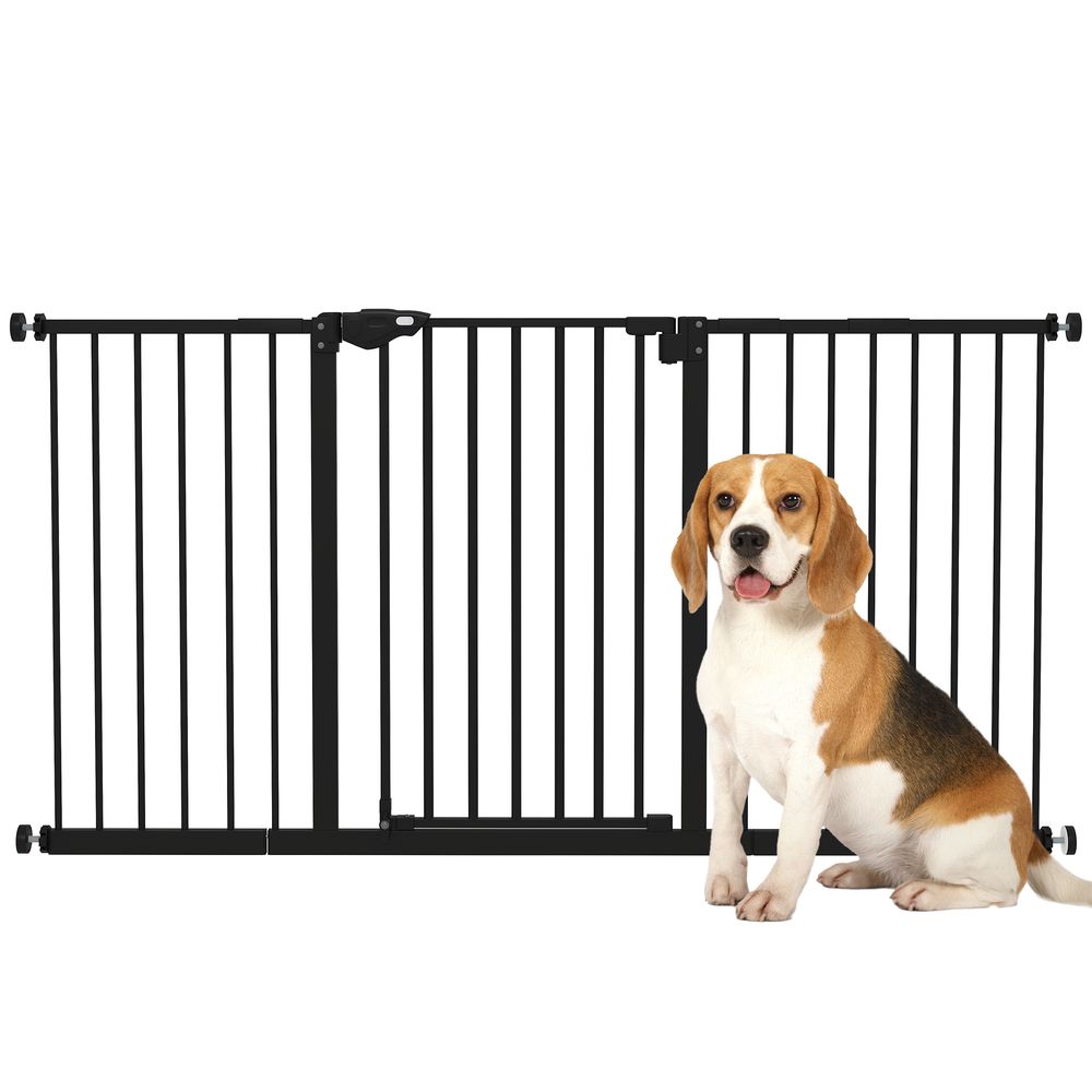 Barrière de sécurité métal noir 74 à 147,5 cm sans perçage autofermante pour portes