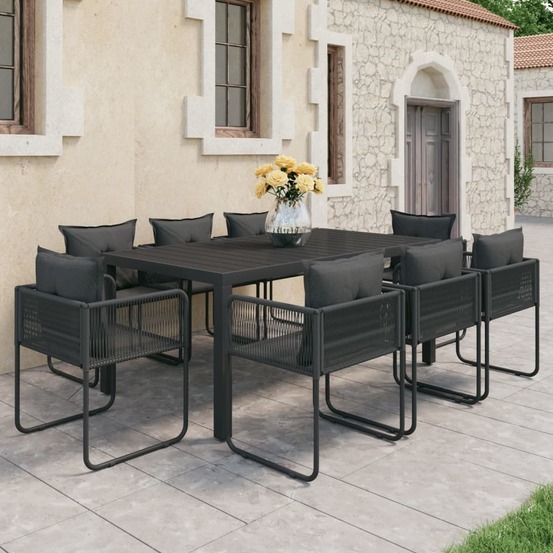 Ensemble à manger de jardin 9 pcs pvc résine tressée noir