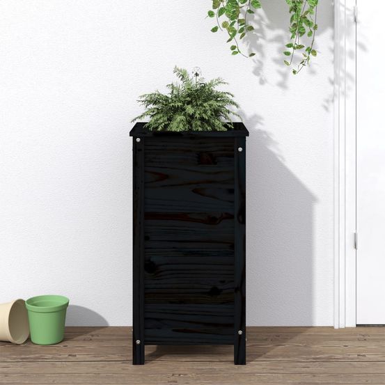 Jardinière haute en bois de pin massif pour jardin et balcon noir 40x40x78 cm