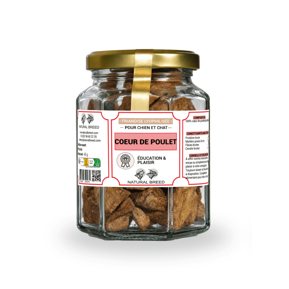 Friandises lyophilisées pour chien et chat – 100 % cœur de poulet – snack naturel
