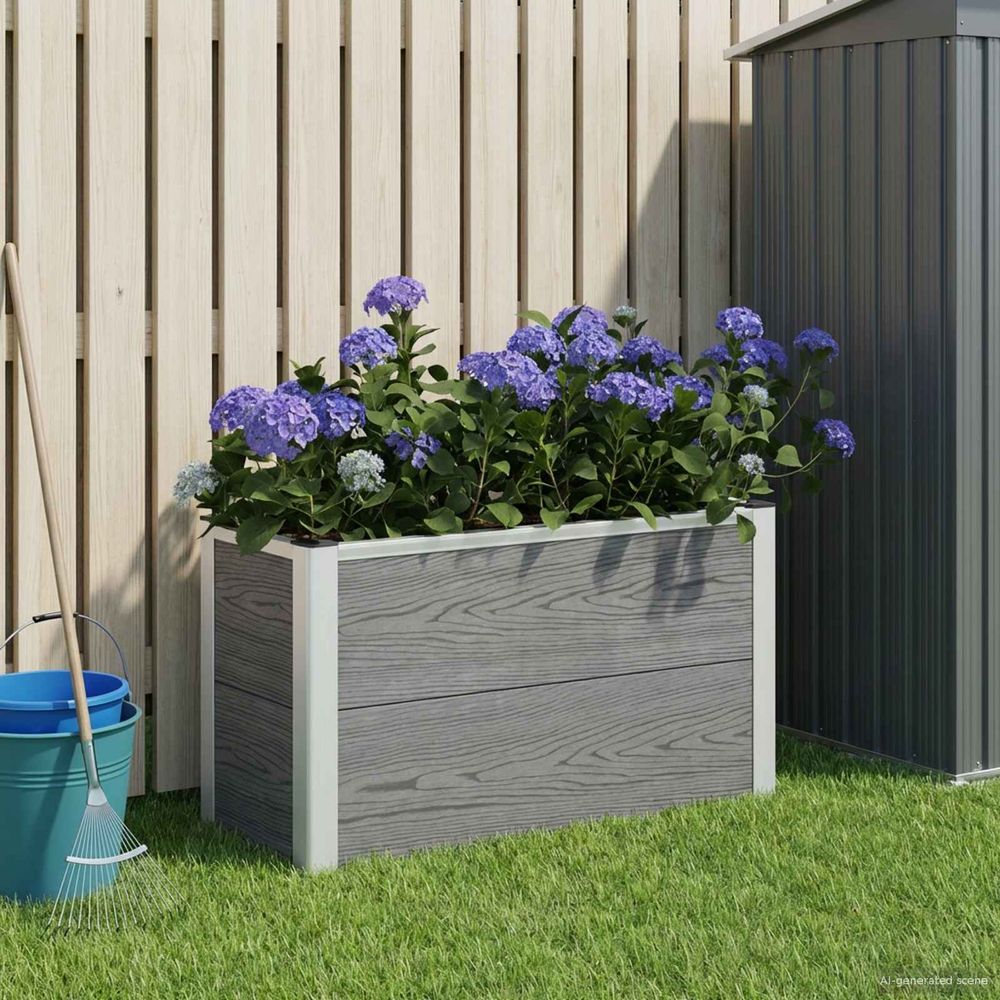 Bac de jardin modulable wpc gris pour balcon avec grille métal 75x30cm