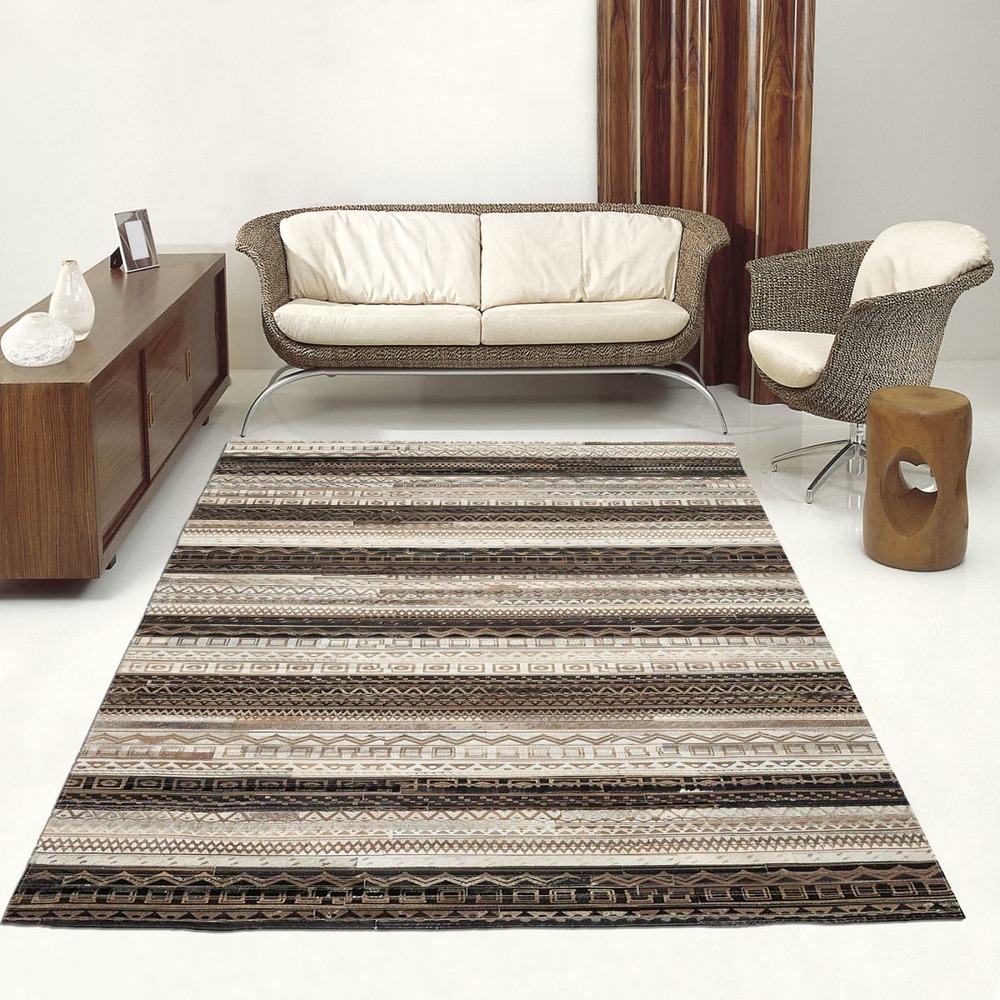Tapis peau de vache 80x150 kilim fait main beige