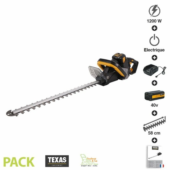 Pack taille haies sans fil coupe 58cm batterie 40v chargeur rapide poignée rotative texas htx4000
