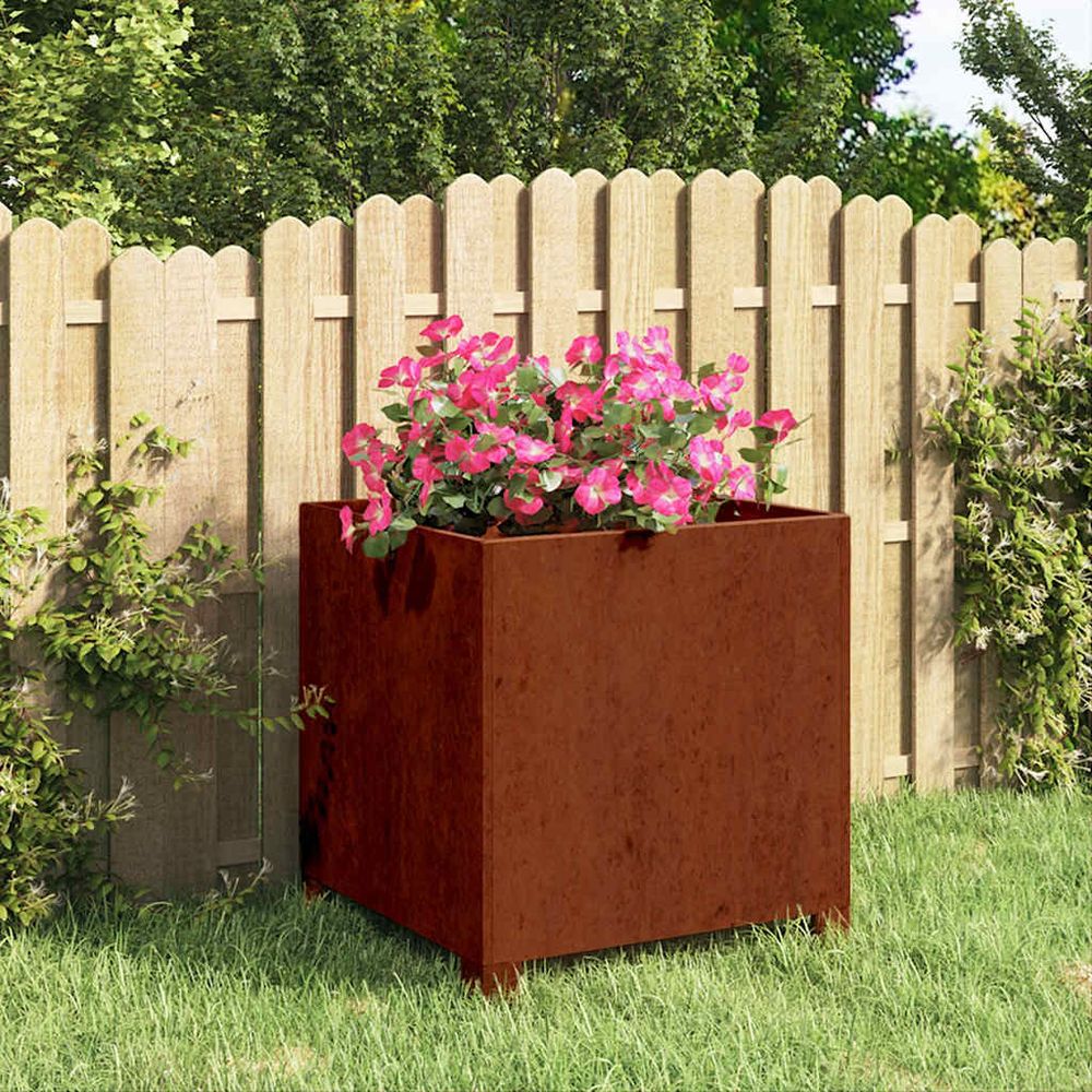 Jardinière carrée sur pieds acier corten effet rouillé 40x40x40 cm