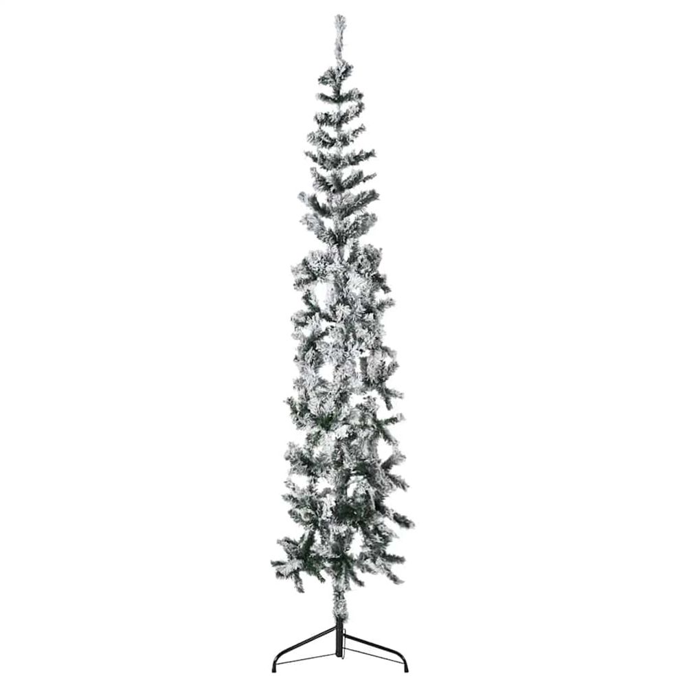 Demi sapin de noël artificiel mince avec neige floquée 210 cm