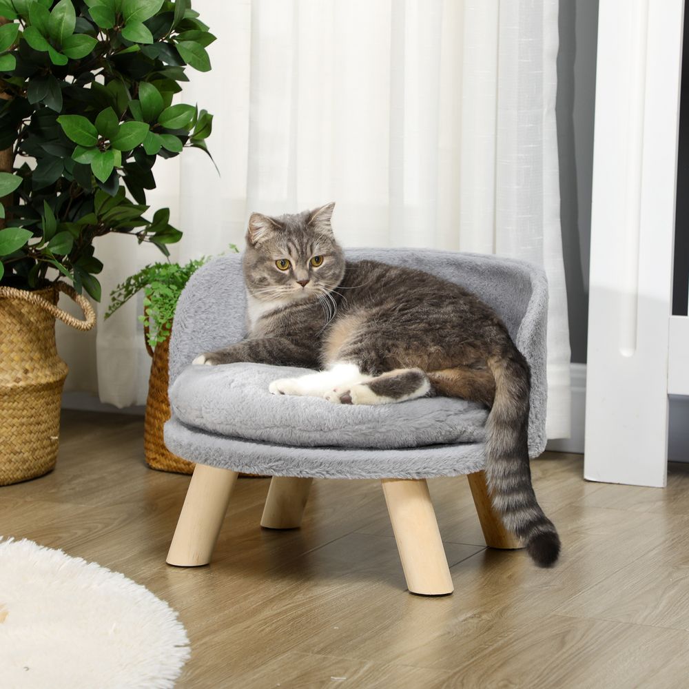Lit surélevé pour chien et chat en peluche grise ø40,5 x 33 cm coussin lavable avec pieds antidérapants