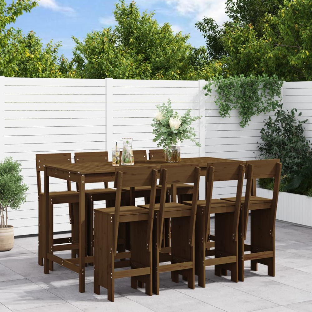 Ensemble de bar de jardin 9 pcs marron miel bois de pin massif