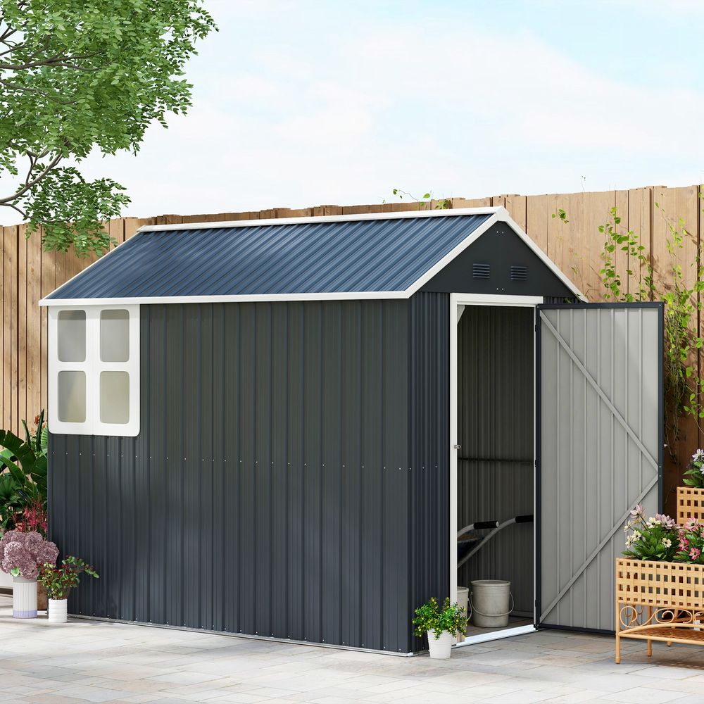 Abri de jardin acier extérieur terrasse stockage avec fenêtre 4m2 gris foncé - comfortxl outdoor living