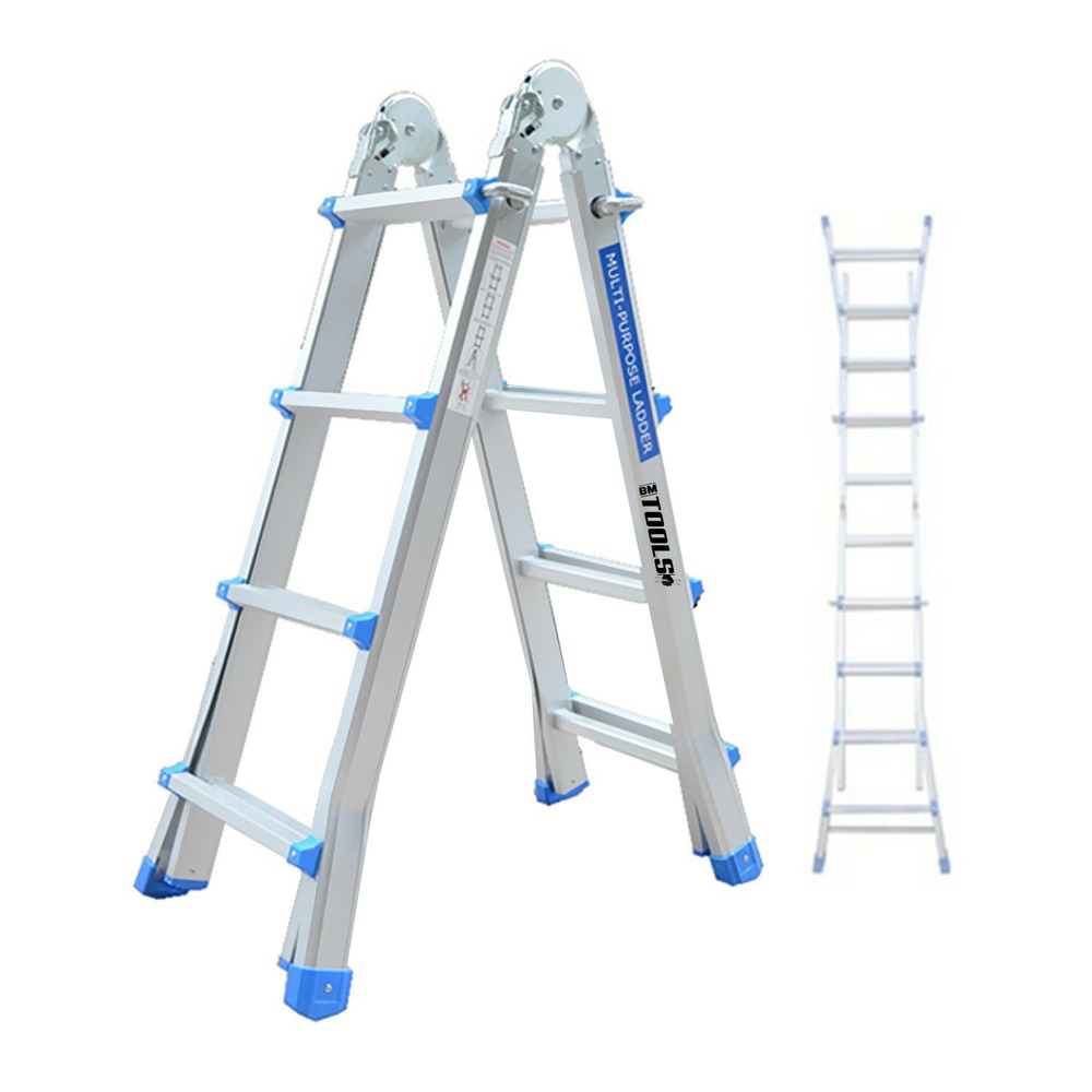 Echelle télescopique de bm tools bmt-4x4-ext en aluminium - jusqu'à 4 mètres, multi-usages pliable - jusqu'à 150kg - articulée
