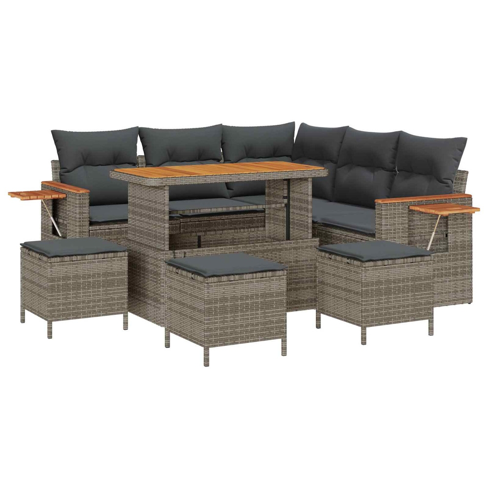 Ensemble de canapé de jardin 9 pcs gris polyrotin