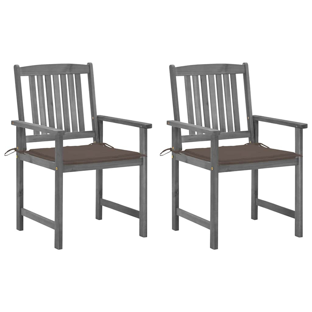 Chaises de jardin et coussins lot de 2 gris bois acacia massif