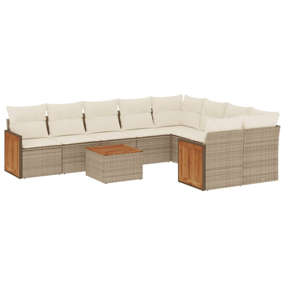 Salon de jardin avec coussins 10 pcs beige résine tressée