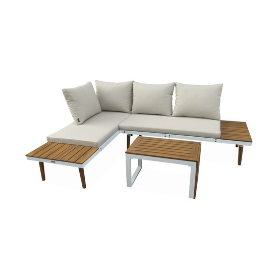 Salon modulable, sao paulo, aluminium et acacia, 4 places 140 x 68 x 65cm
