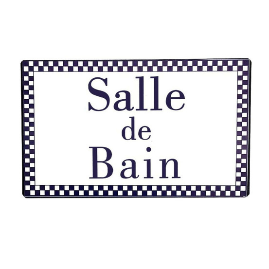 Plaque de porte décorative vintage salle de bain fer blanc bleu 15cm