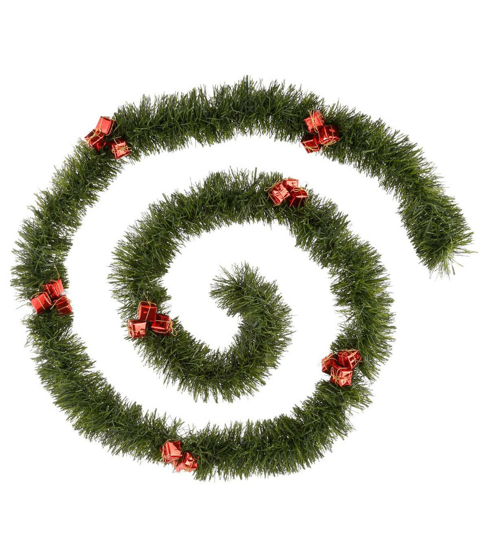 Guirlande de noël large 10 cm verte finition objet déco rouge longueur 2.7 m
