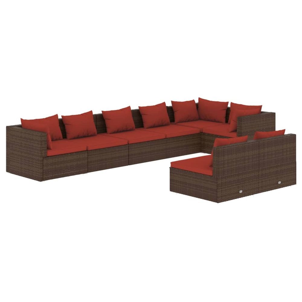 Salon de jardin avec coussins 8 pcs marron résine tressée