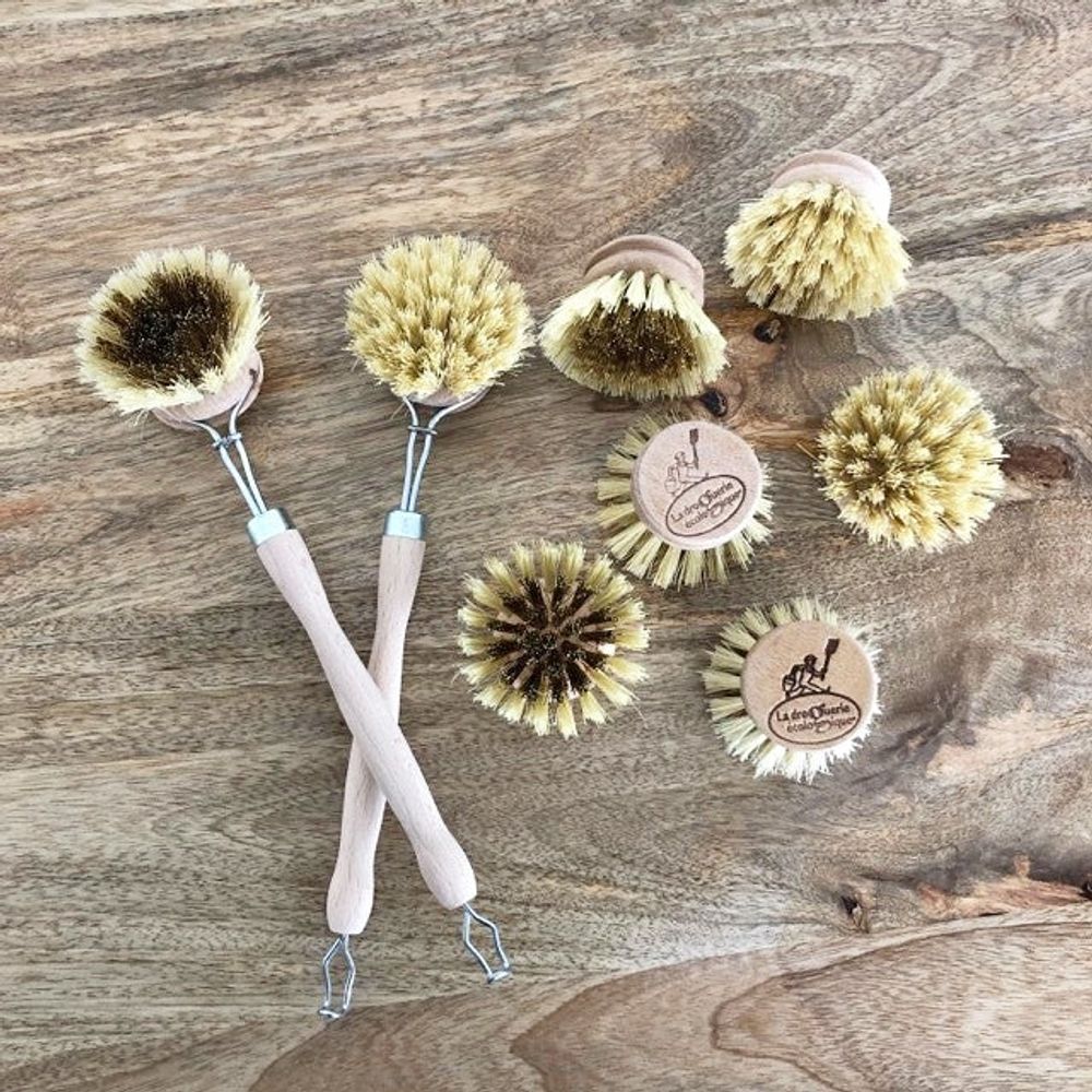 Brosse vaisselle + 3 têtes rechargeables (laiton ou fibre)