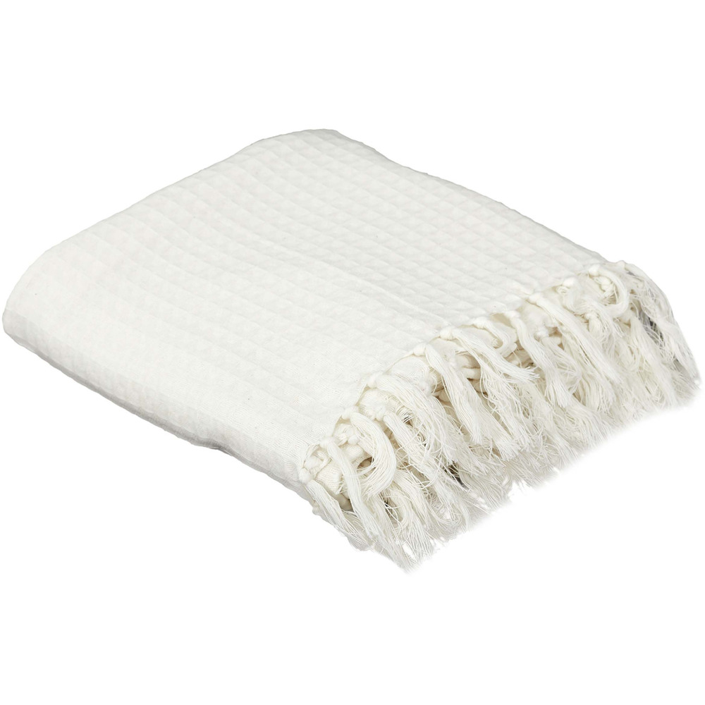 Jeté de canapé en coton gaufré 170 x 250 cm ivoire