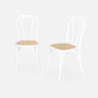 Lot de deux chaises vintage en bois avec assise en rotin et dossier arrondi coloris blanc