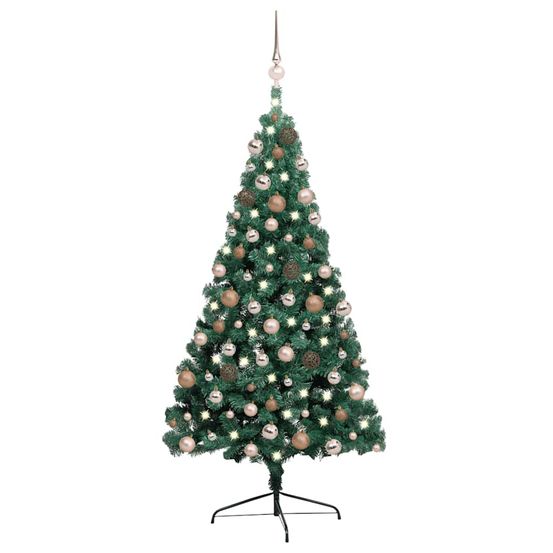 Demi-arbre de noël artificiel pré-éclairé et boules vert 240 cm