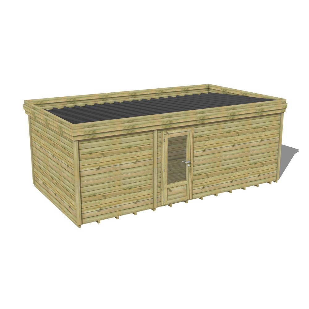 Abri de jardin bois pin traité autoclave 27mm - 6,395x3,44m / 22m2 - bac acier - plancher bois