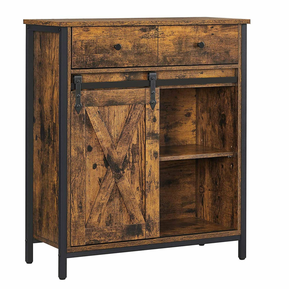 Meuble de rangement buffet 70 x 30 x 80 cm placard de cuisine commode avec porte coulissante imitation grange style industrie