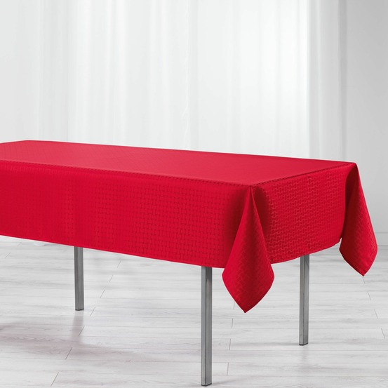 Nappe rectangle polyester jacquard damasse maillon rouge 140 x 300 cm