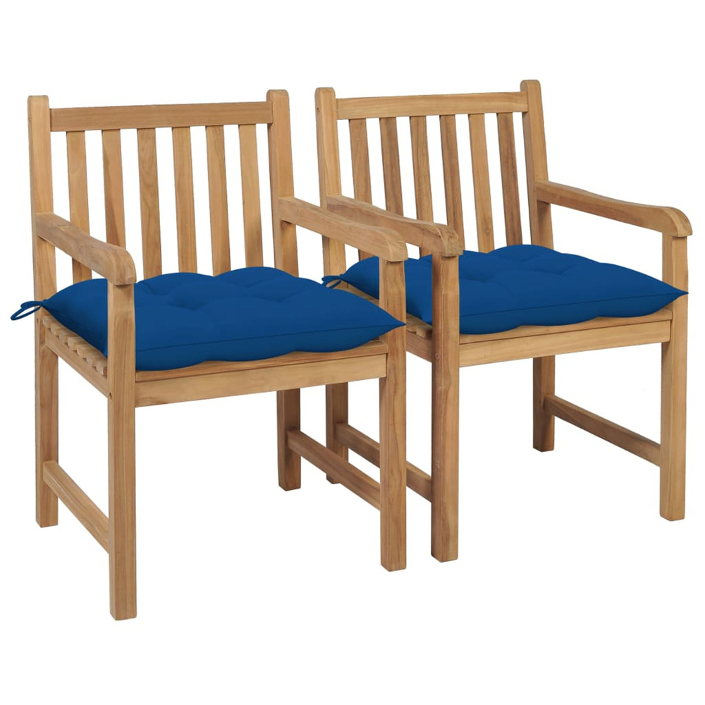 Chaises de jardin lot de 2 et coussins bleu bois de teck massif