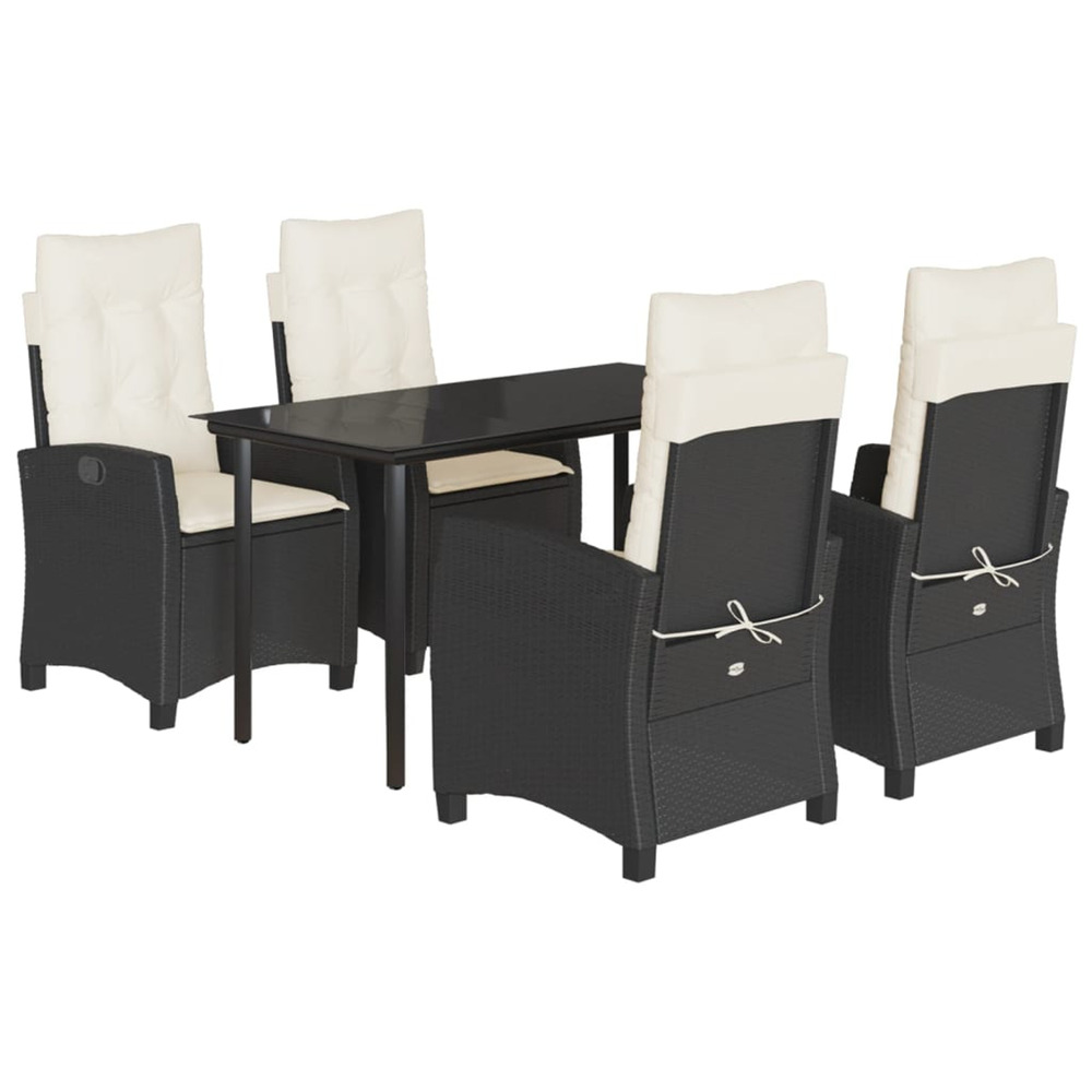Ensemble à manger de jardin coussins 5pcs noir résine tressée