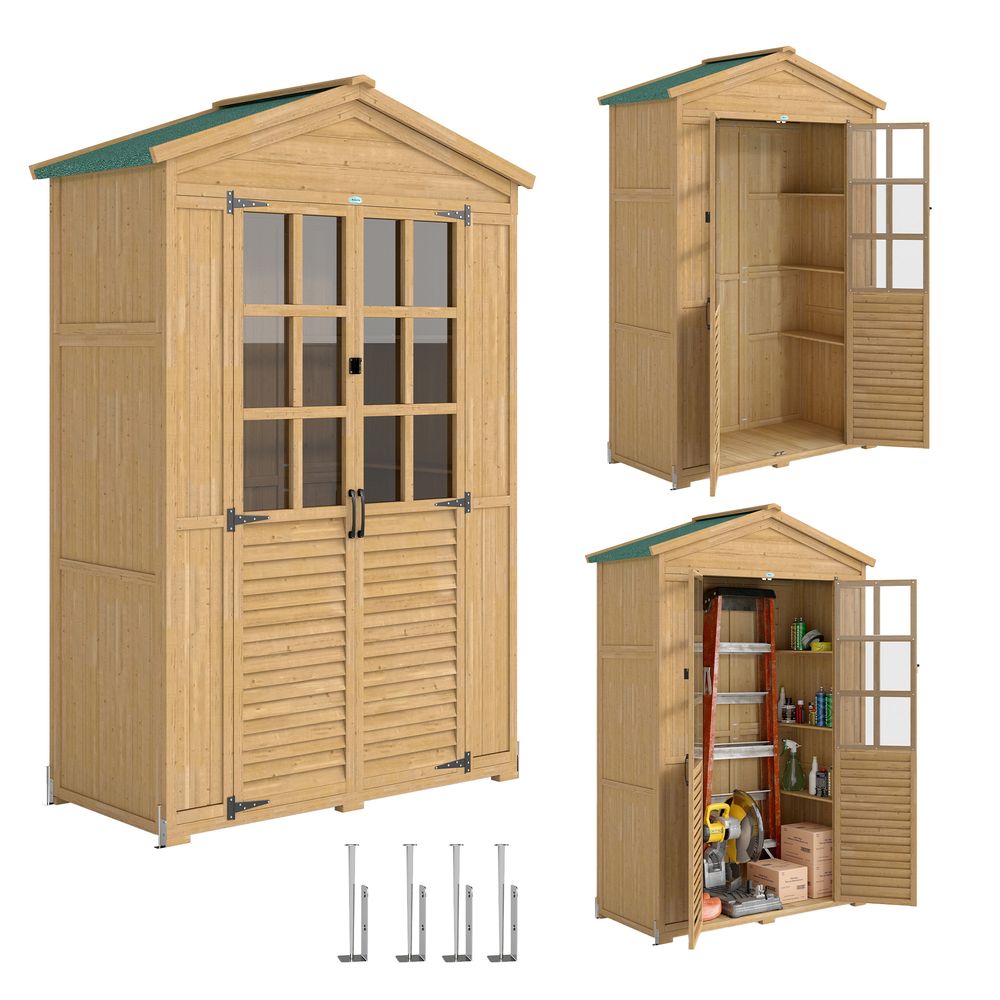 Abri de jardin bois sapin outils extérieur fenêtres acrylique 128x57x197cm marron - comfortxl outdoor living