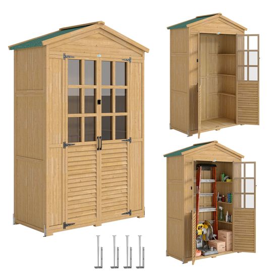 Abri de jardin bois sapin outils extérieur fenêtres acrylique 128x57x197cm marron - comfortxl outdoor living