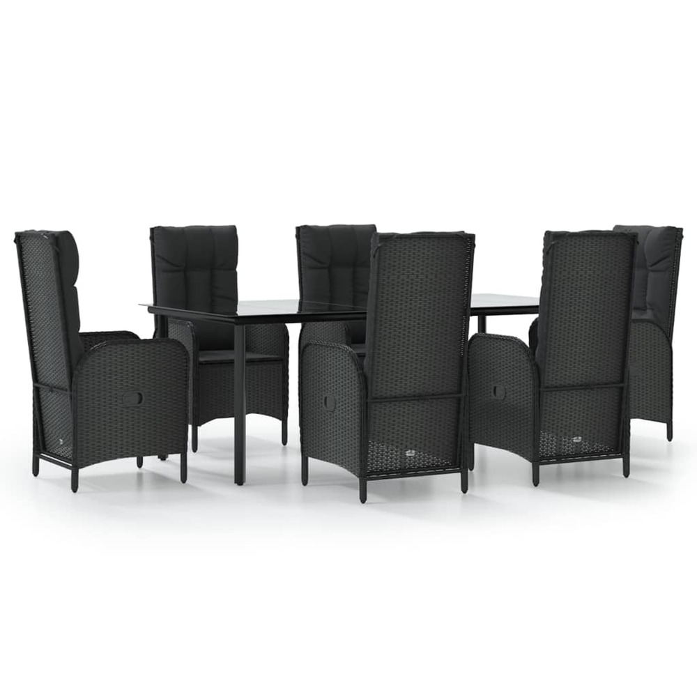 Ensemble à manger de jardin coussins 7pcs noir résine tressée