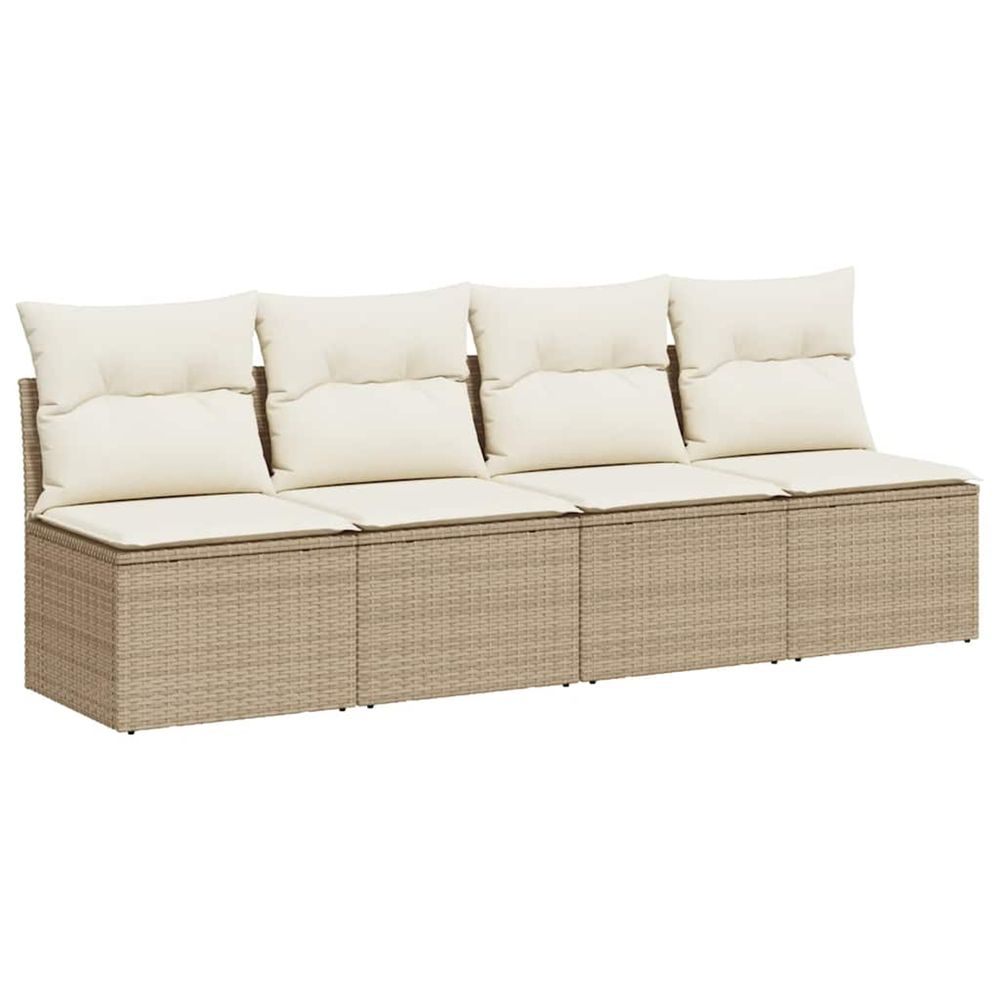 Canapé de jardin avec coussins 4 places beige résine tressée
